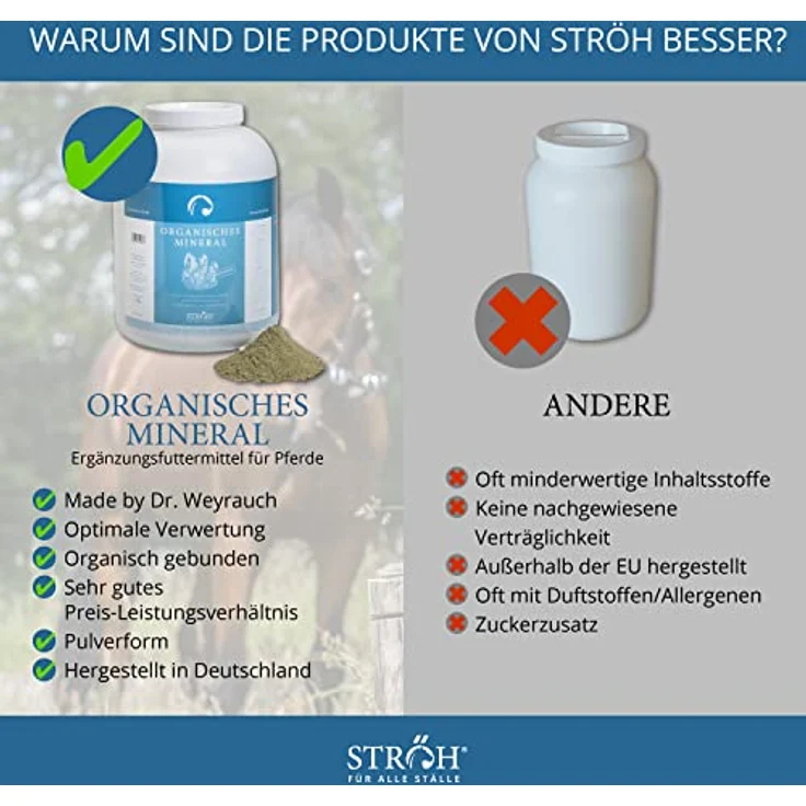 STRÖH Organisches Mineral für Pferde (5kg) • Mineralfutter mit Calcium, Eisen, Kupfer, Kobalt, Mangan & Magnesium für optimale Vitalität und Wohlbefinden – Bild 4