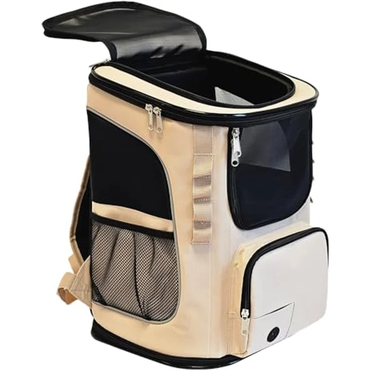 Nobby Rucksack Juri, Hunde-Transportbox aus strapazierfähigem Mikrofaser, beige, 33 x 26 x 42 cm, für Tiere bis 8 kg, mit 3 Utensilienfächern und herausnehmbarem Boden – Bild 3