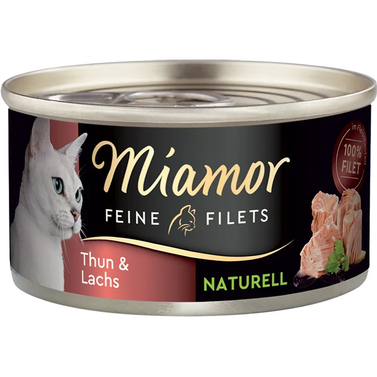 Miamor Feine Filets Naturelle, Katzen-Nassfutter in 80 g Dosen, Thunfisch & Lachs, reduzierter Fettgehalt, hochbekömmlich