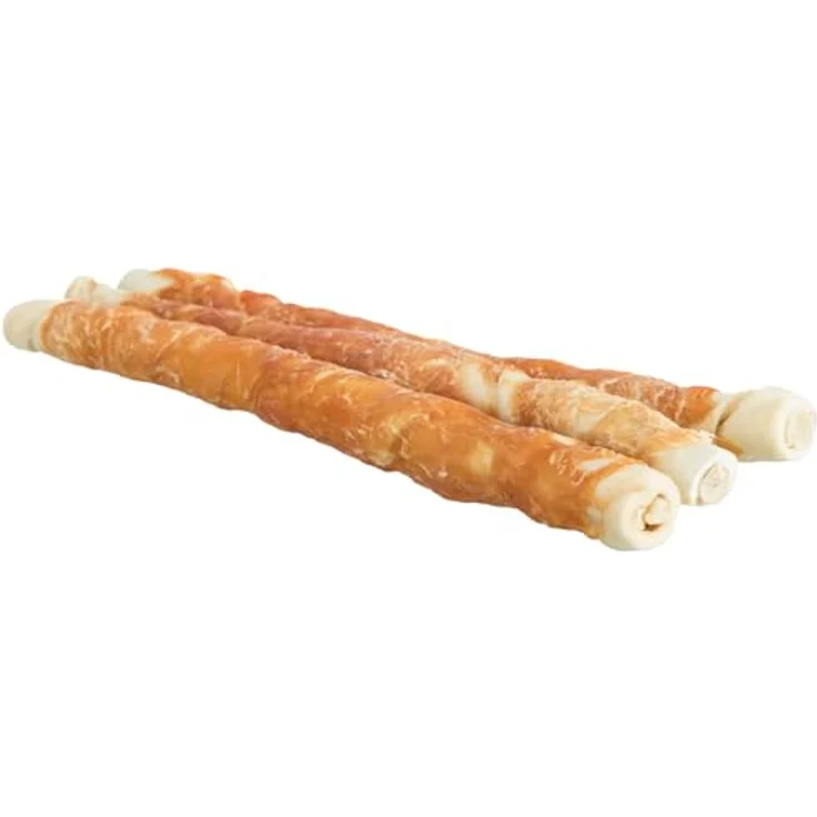 TRIXIE Denta Fun Rolls, Kausnacks für mittelgroße bis große Hunde, Rinderhaut mit Hühnchenfilet ummantelt, 3 Stück, 28 cm, 250 g, glutenfrei – Bild 2