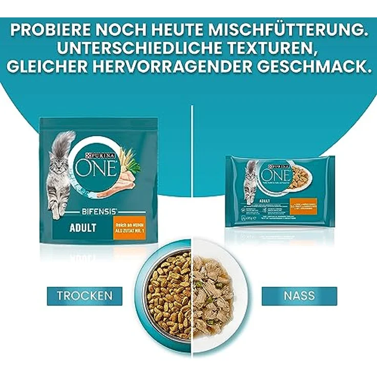 Purina ONE Bifensis Adult Katzenfutter, Huhn und Vollkorngetreide, 1,4 kg, Unterstützung der Abwehrkräfte und Zahnsteinreduzierung – Bild 5
