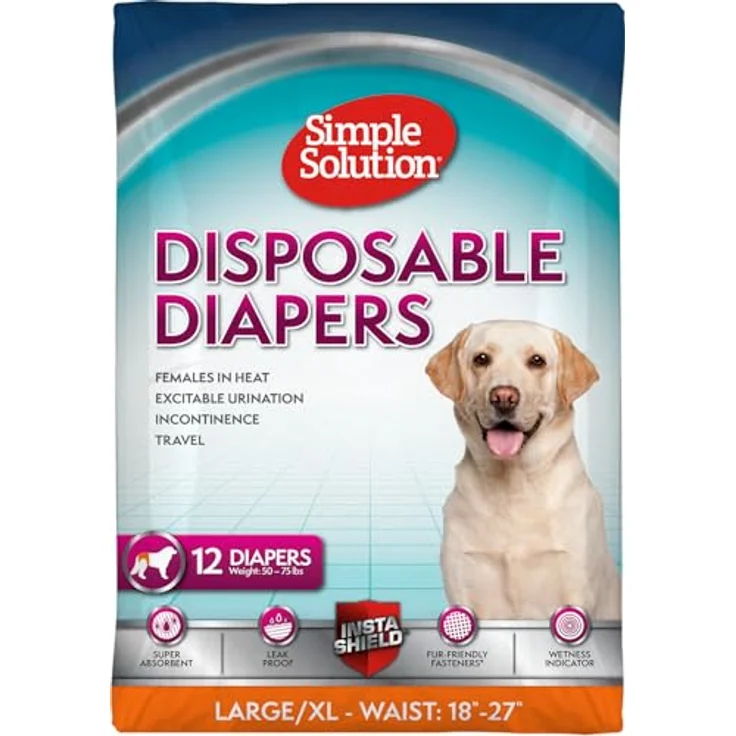 Simple Solution True Fit Einweg-Hundewindeln für Hündinnen, super saugfähig mit Nässeindikator, L/XL | 12 Stück – Bild 1