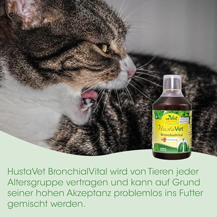 cdVet BronchialVital 100 ml, Flüssiges Ergänzungsfuttermittel zur Unterstützung der Atemwege und Immunabwehr für Hunde und Katzen, 81,7 % natürliche Inhaltsstoffe aus kontrolliertem biologischen Anbau – Bild 9