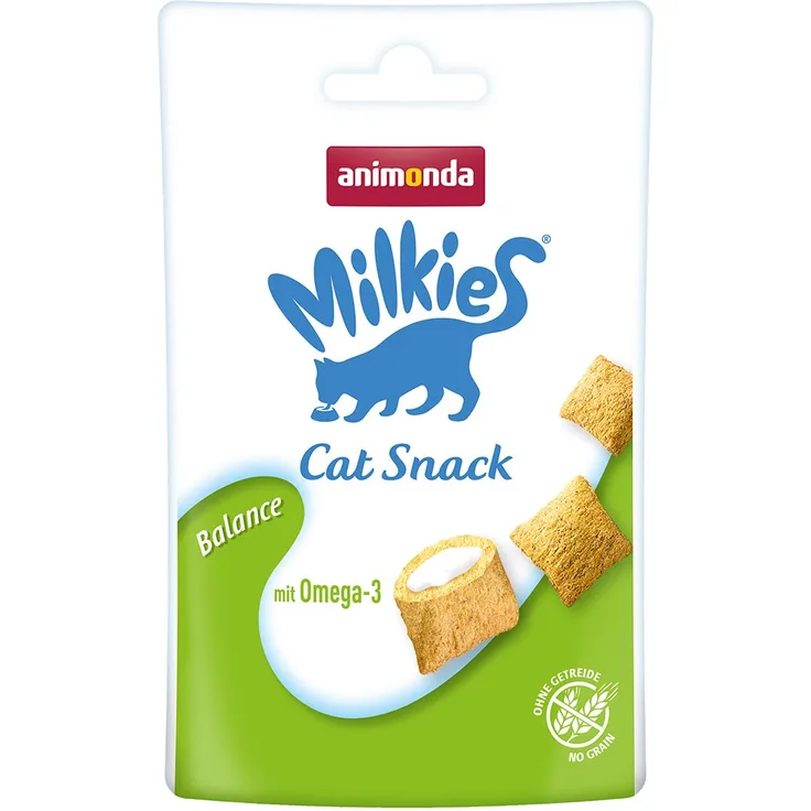 animonda Milkies Knusperkissen Balance, Getreidefreie Katzensnacks mit Omega 3, 6x30g