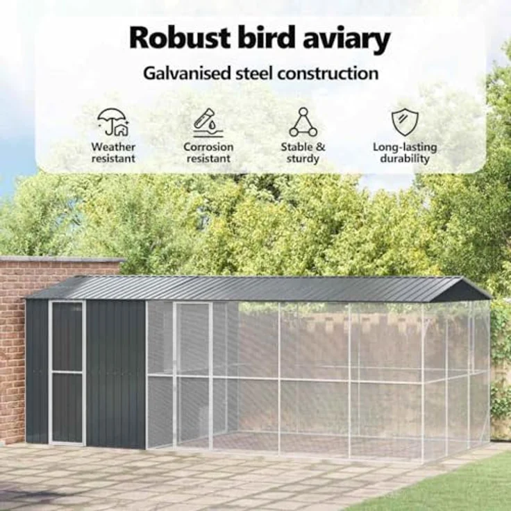 vidaXL Vogelkäfig Anthrazit, moderne Vogelvoliere aus verzinktem Stahl, wetterfest, 645 x 310 x 247 cm, geräumig für Garten und Terrasse – Bild 4