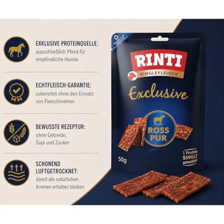 Rinti Exclusive Ross pur Snack, Monoprotein Hundesnack für Allergiker, 50 g – Bild 6