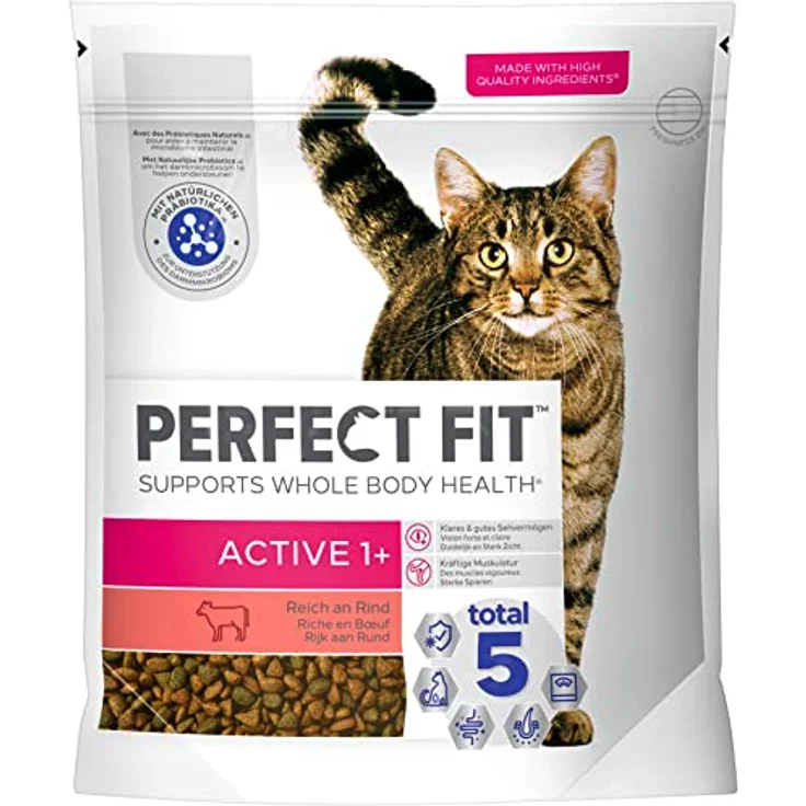 Perfect Fit Katze Beutel Active 1+, Trockenfutter mit Rind für sterilisierten Katzen (1+), 1,4kg, unterstützt gesunde Verdauung und Hautpflege – Bild 1