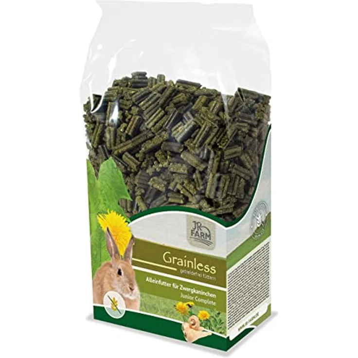 JR FARM Grainless Complete Junior Zwergkaninchen, Getreidefreies Kleintierfutter mit ballaststoffreichen Quad-Bits, 1000 g