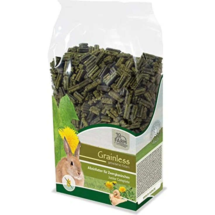 JR FARM Grainless Complete Junior Zwergkaninchen, Getreidefreies Kleintierfutter mit ballaststoffreichen Quad-Bits, 1000 g – Bild 1