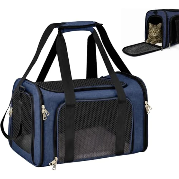 Aipwerer Faltbare Tragbare Transportbox Katze, Atmungsaktiv mit 2 Größen (M bis 5 kg, L bis 8 kg), strapazierfähiges Polyester, inkl. gepolstertem Schultergurt – Bild 1