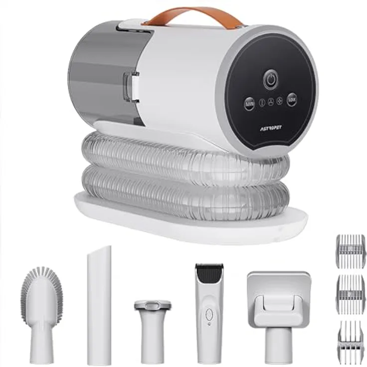 AstroPet Hundeschermaschine mit Staubsauger, 5-in-1 Tierpflege-Set für Hunde und Katzen, 2L Behälter, verstellbare Führungskämme für Schnitthöhen von 6 mm bis 28 mm