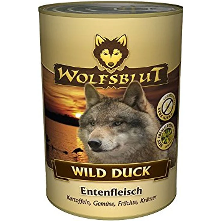 Wolfsblut Wild Duck, Hunde-Nassfutter mit Rentierfleisch, 6er Pack (6 x 395 g), zuckerfrei und ohne künstliche Konservierungsstoffe
