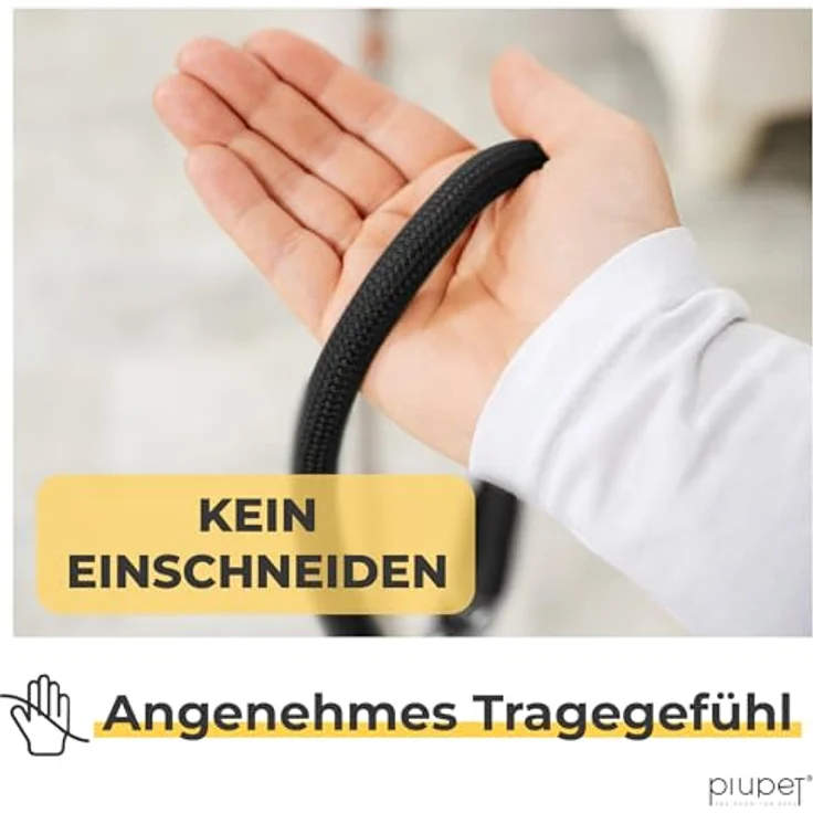 PiuPet® Hundeleine 2m, 3-fach längenverstellbar für große & kleine Hunde, schwarz, aus Baumwoll-Polyester mit robusten Karabinerhaken – Bild 4
