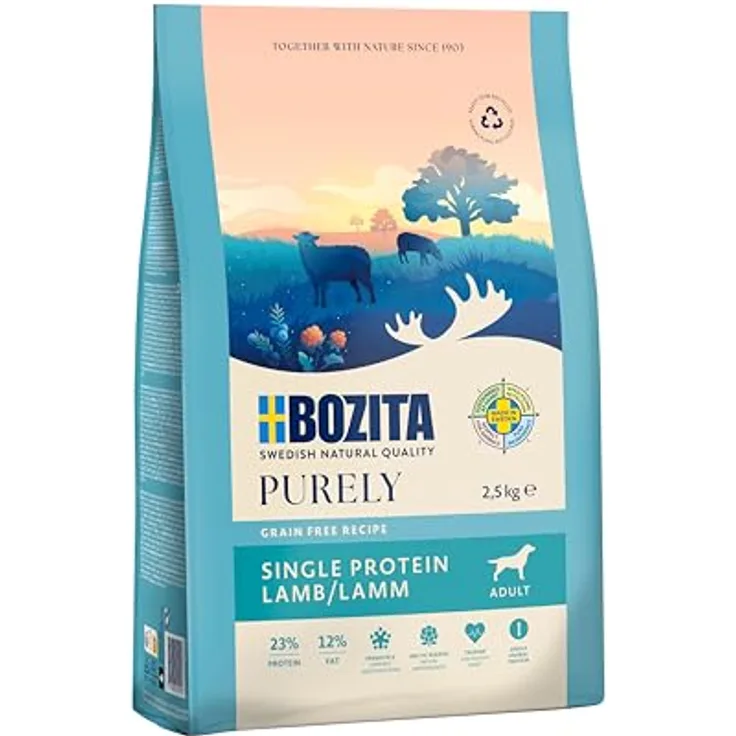 Bozita Dog Purely Adult LAMM, getreidefreies Trockenfutter für Hunde mit Lamm als einzige Proteinquelle, 2,5kg