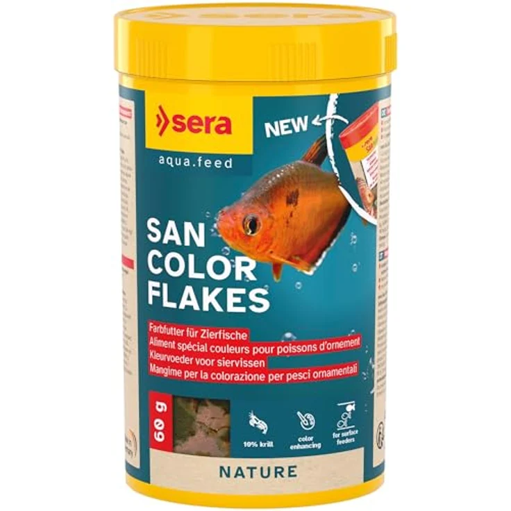 sera San Color Flakes 250 ml (60 g) | Farbfutter für oberflächen fressende Fische | Natürliche Farbverstärkung mit Haematococcus-Algen und Krill | Premium Fischfutter für intensive Farben und gesteigerte Vitalität – Bild 1