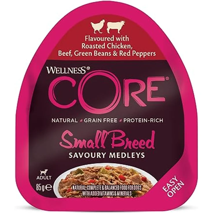 Wellness CORE Savoury Medleys Huhn & Rind, getreidefreies, hypoallergenes Nassfutter für Hunde kleiner Rassen, 12 x 85g, proteinreich, hoher Fleischanteil – Bild 2