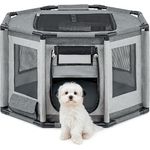 lionto Welpenauslauf, achteckiges Freilaufgehege aus Oxford-Gewebe, atmungsaktives Netz mit Reißverschluss und Seitentasche, 72x72x43 cm, grau