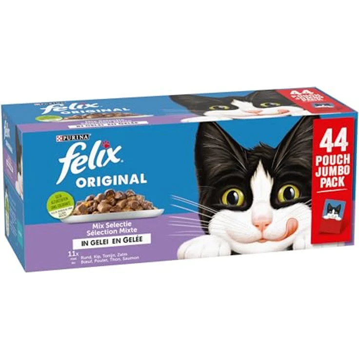 Felix Mix Auswahl in Gelee, Katzen-Nassfutter Mahlzeitenbeutel mit Huhn, Lachs & Thunfisch, 44 x 85g (3,7kg) – Bild 2