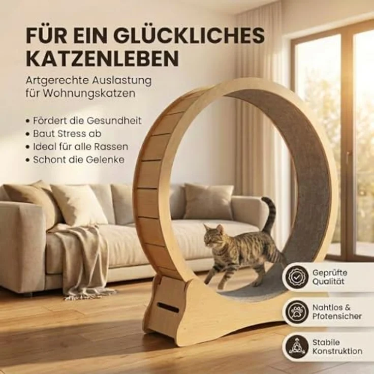 noviclass® Katzenlaufrad Baghira XXL, 132cm Durchmesser, artgerecht und stabil, kratzfest, witterungsbeständig, inkl. Spielzeug und E-Book – Bild 2