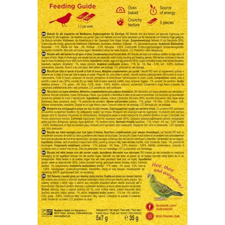 RIO Biskuits mit Waldbeeren, 150 g, Ergänzungsfuttermittel für Ziervögel, nährstoffreich mit Eiern und Getreide, geeignet für mausernde und brütende Vögel – Bild 4
