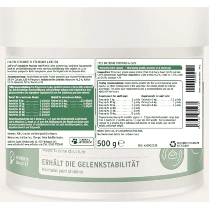 AniForte BARF-Line Gemahlene Knochen vom Pferd, 500 g, hochwertige Calciumquelle für Hunde und Katzen, zur Unterstützung der artgerechten Ernährung – Bild 8