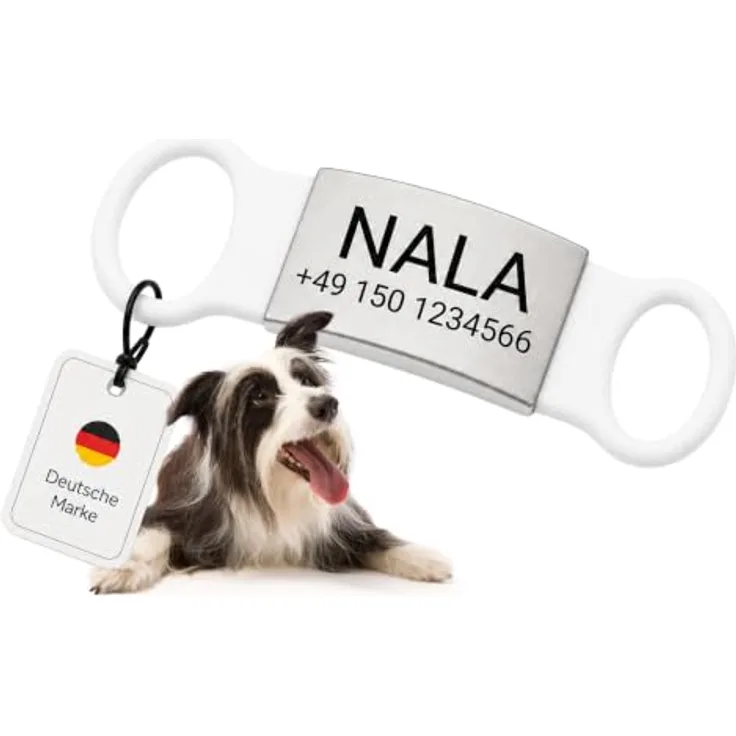 mypfote.com Hundemarke personalisiert, Slider mit Gravur, Weiss, Größe M, leise und robust für Halsband