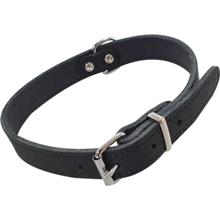 Nobby Halsband TABIL, schwarz, 45 cm (35-40 cm), aus extrem geschmeidigem Fettleder, genäht, Vintage-Optik