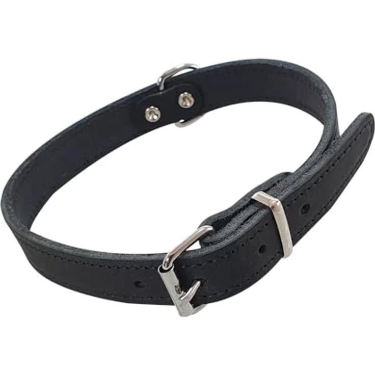 Nobby Halsband TABIL, schwarz, 45 cm (35-40 cm), aus extrem geschmeidigem Fettleder, genäht, Vintage-Optik
