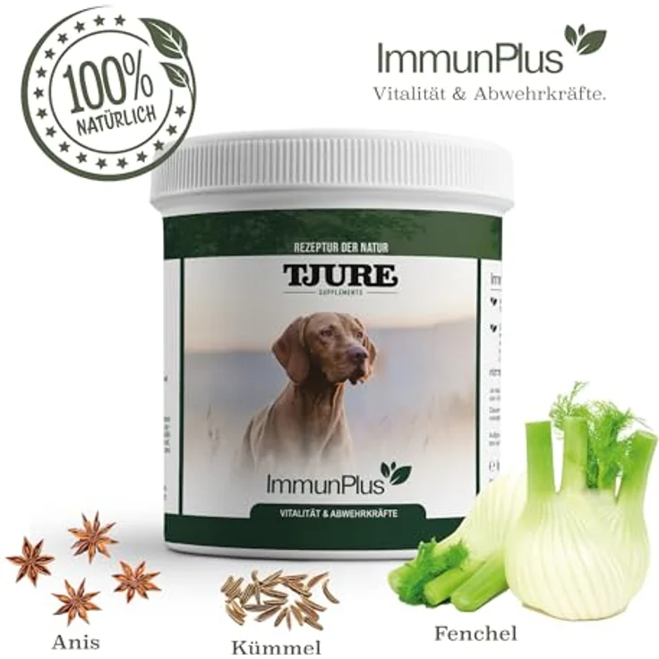 TJURE Immun Plus 500 g, Ergänzungsfuttermittel mit Vitaminen, Mineralstoffen, Kräutern & Bierhefe zur Unterstützung des allgemeinen Wohlbefindens, BARF-geeignet, Made in Germany – Bild 3