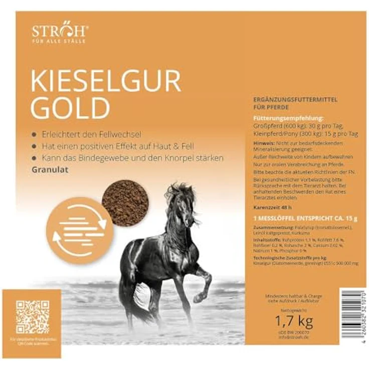 STRÖH Kieselgur Gold Pferd (1,7kg) • Mineralfutter zur Unterstützung von Stoffwechsel & Fellwachstum, reich an Silizium für gesundes Fell und Haut – Bild 2