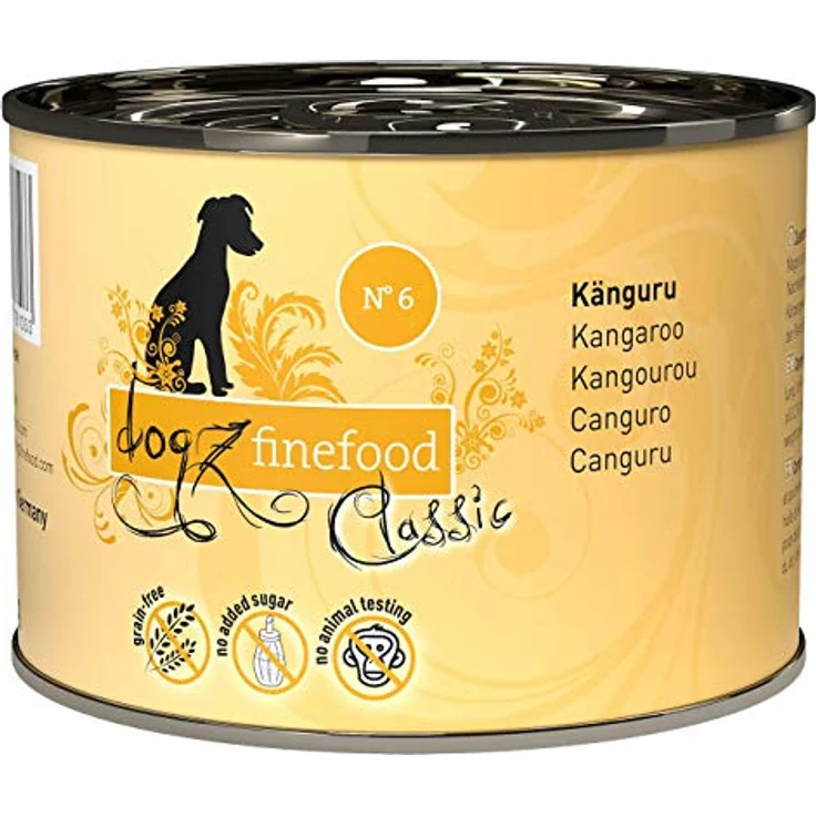 Dogz finefood Hundefutter nass N° 6 Känguru, getreidefrei & zuckerfrei, hoher Fleischanteil, 6 x 200 g Dose – Bild 1