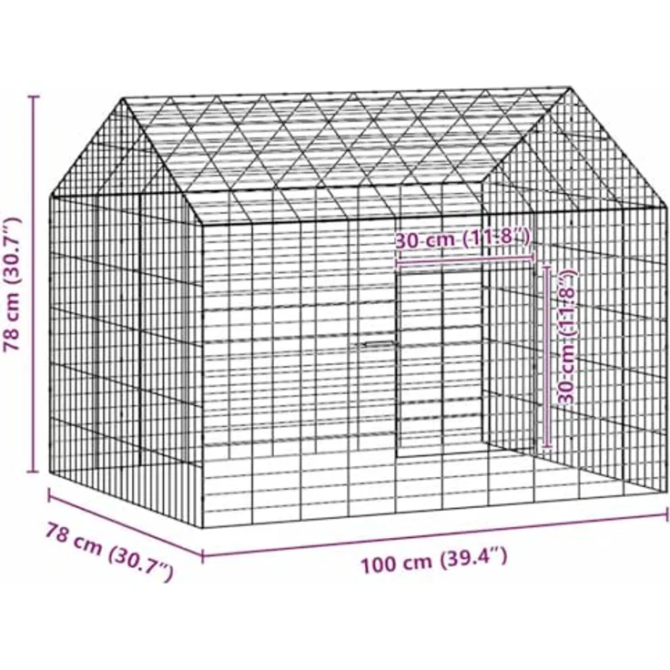 vidaXL Hasenkäfig Silber 400 x 78 x 78 cm, Modernes Design aus verzinktem Stahl, wetterfest und ideal für Garten und Terrasse – Bild 3