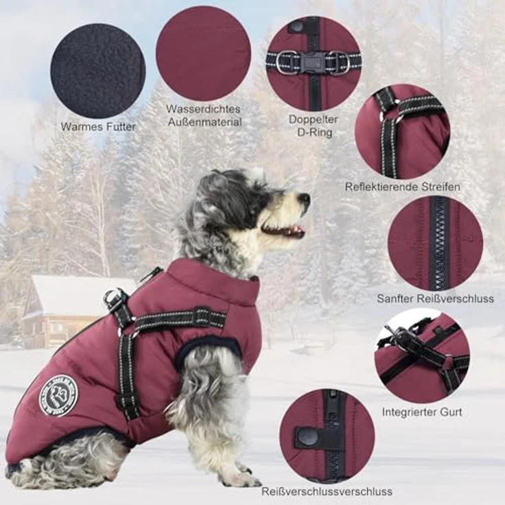 Savlot Hundejacke Winterjacke, wasserdicht und reflektierend, ärmellos mit Reißverschluss und Brustgurt - Lila, XS – Bild 3