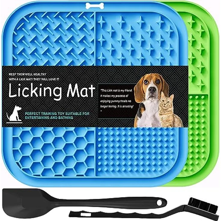 Lesipee Leckmatte Hund, 2 Stück, BPA-freie Schleckmatte mit Silikonspatel und Bürste, für Angstlinderung und gesunde Leckereien