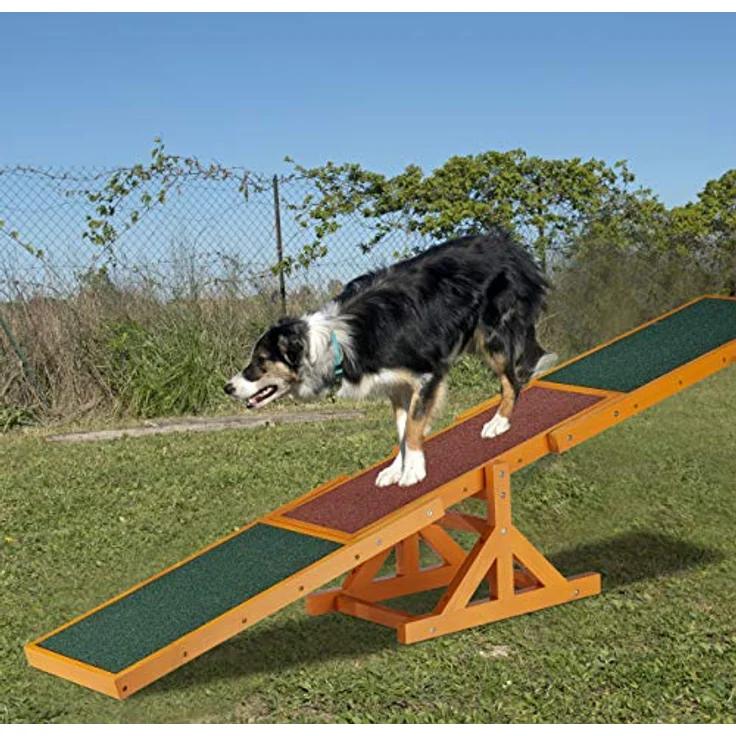 Relaxdays Dog Agility Wippe, Trainingsgerät für große & kleine Hunde mit rutschfester Gummibeschichtung, bunt, 54 x 180 x 30 cm – Bild 2