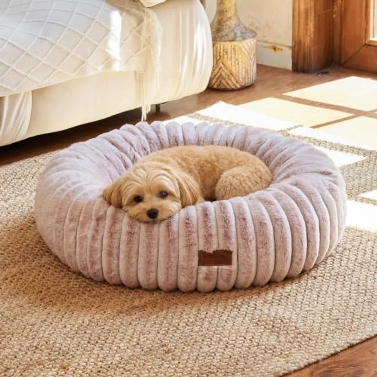 FUKUMARU Hundebett, orthopädisches Katzenbett mit waschbarem Bezug, modernes Design mit Farbverlauf, 64 x 64 x 18 cm, Rosa – Bild 1