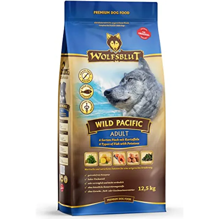 Wolfsblut Wild Pacific Adult, Getreidefreies Hunde-Trockenfutter mit wohlschmeckendem Fisch, 12,5kg