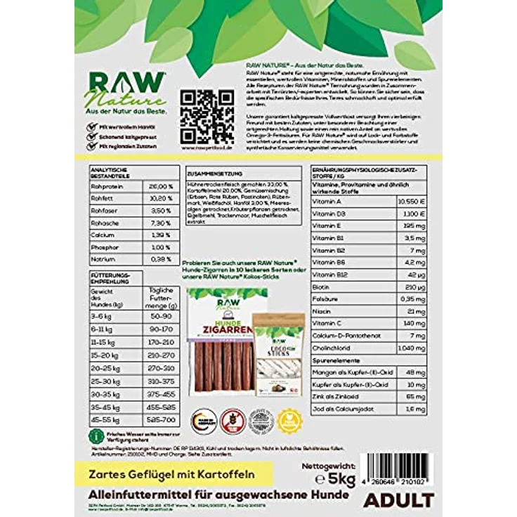 RAW Nature Trockenfutter Adult mit Huhn 5kg, getreidefreies, kaltgepresstes Hundefutter, 100% Muskelfleisch, hoher Fleischanteil, ohne künstliche Zusätze, für alle Rassen geeignet – Bild 2
