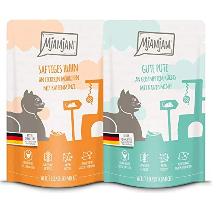 MjAMjAM Premium Nassfutter für Katzen, 12er Pack (12 x 125g), naturbelassen, getreidefrei und mit extra viel Fleisch – Bild 1