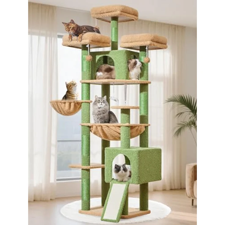 Taoqimiao 193cm Kratzbaum XXL, Multi-Level Katzenbaum für große Katzen mit 3 Plattformen und Sisal-Kratzpfosten, MS047T – Bild 1