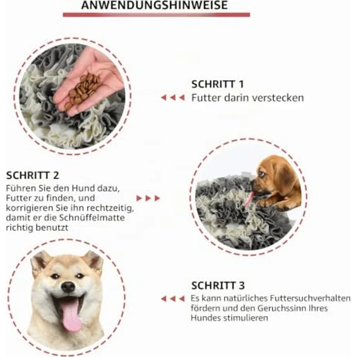 IEUUMLER Schnüffelteppich Schnüffeldecke für Hunde und Katzen, Trainingsmatte zur Geruchssinnförderung, 45x45 cm, Grau & Weiß – Bild 4