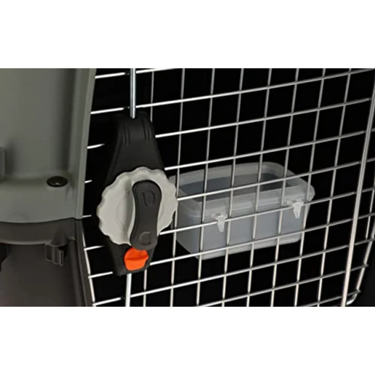 Kerbl Tiertransportbox Transportbox 92 cm x 64 cm x 67,5 cm 25 kg - 50 kg 80564, aus Kunststoff, IATA-konform, mit Wassernapf - graugrün – Bild 2