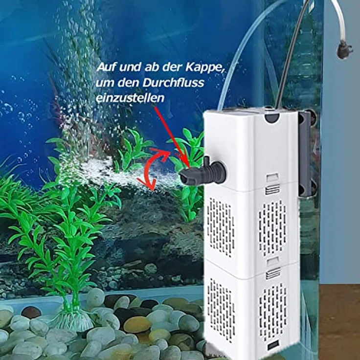 OsAtNb Leise Aquarium Innenfilter 4in1, 500-1800L/H mit 2 Filterschwämmen, Wasserpumpe, Sauerstoffbelüftung und Wave Maker für 20L-1500L Aquarien (15W, 1000L/H) – Bild 4
