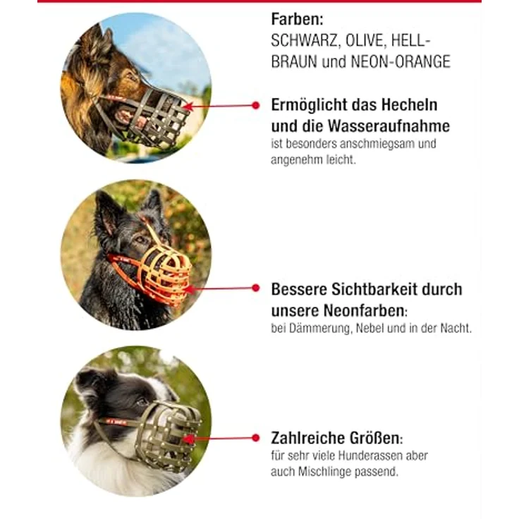 COLORI BY MUZZLE KING COLORI®-Maulkorb für große Hunde, Größe 8, ORANGE-NEON - Natürliches Hecheln & Trinken, sanfter Tragekomfort, antibakteriell und wasserabweisend – Bild 4