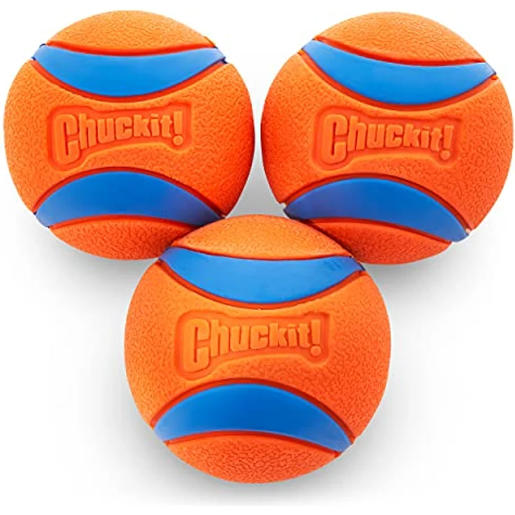 Chuckit! Ultra Ball Hundespielzeug, langlebig aus Gummi, hohe Sprungkraft, schwimmend, 3 Stück, Größe M, orange/blau – Bild 3
