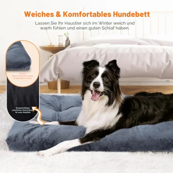 Nobleza Hundekissen für große Hunde, Waschbares Plüsch Hundebett mit rutschfester Unterseite, Flauschige Hundematte Dunkelgrau, 95x60cm – Bild 4