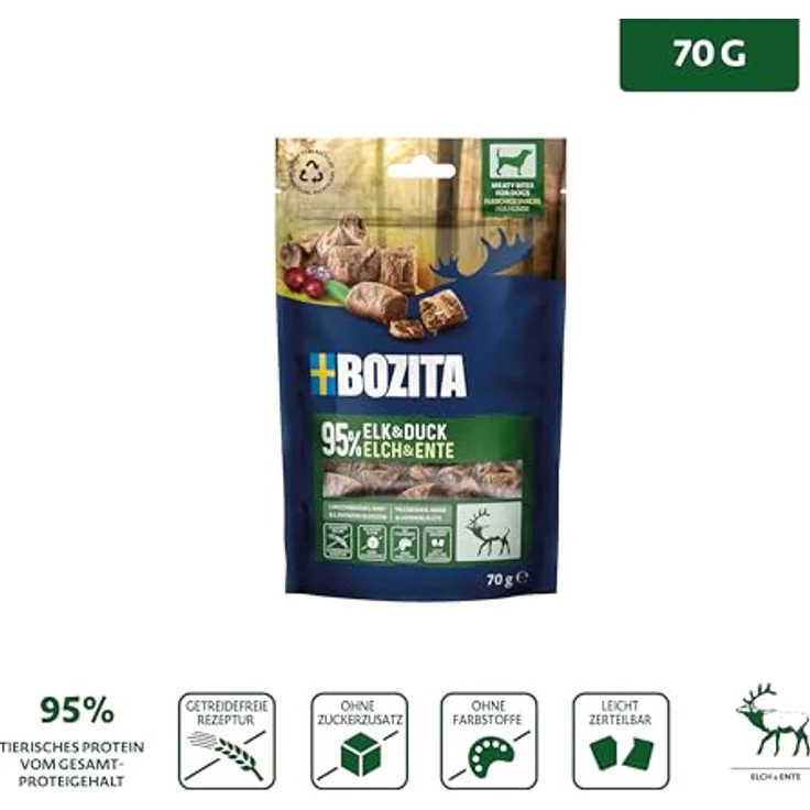 Bozita Meaty Bites Elch und Ente, Getreidefreier Hundesnack, 70 g – Bild 5