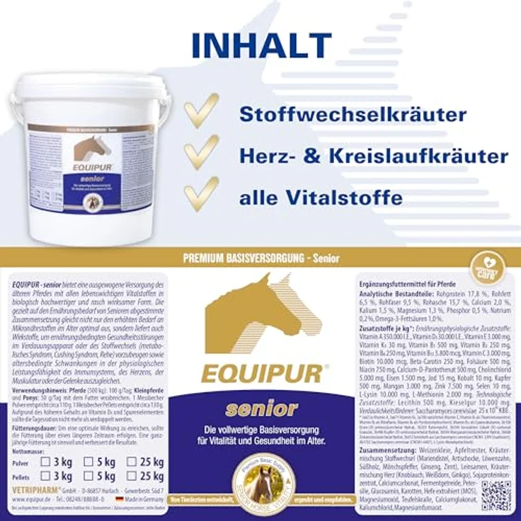 Equipur EQUIPUR Senior Pulver 5 kg, Mineralfutter für ältere Pferde mit organisch gebundenen Spurenelementen zur Unterstützung von Gesundheit und Leistungsfähigkeit – Bild 3