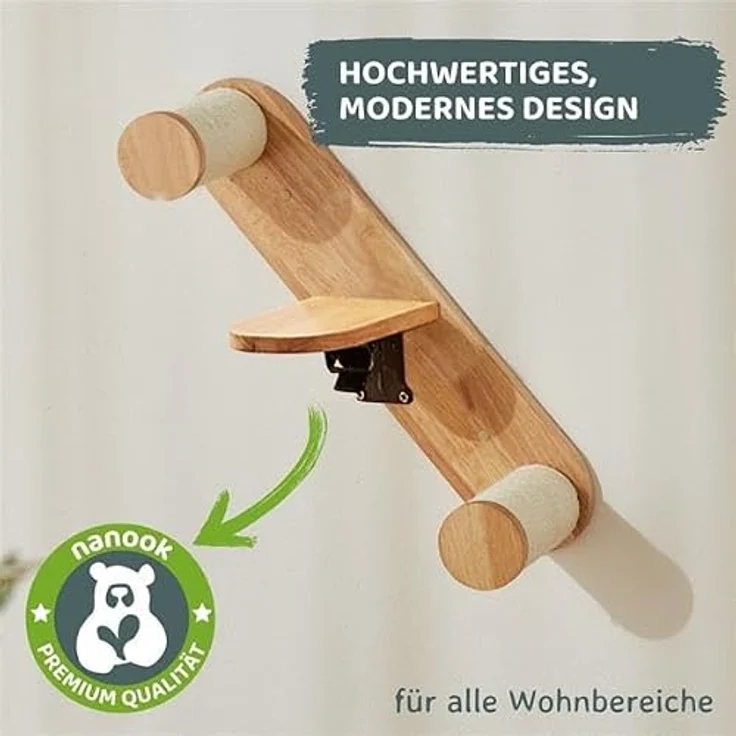 nanook Katzentreppe 3-stufig mit Sisalstämmen Wandkratzbaum Katzenleiter Kletterleiter Kletterwand - 60 cm, aus Gummibaumholzholz, naturfarben – Bild 2