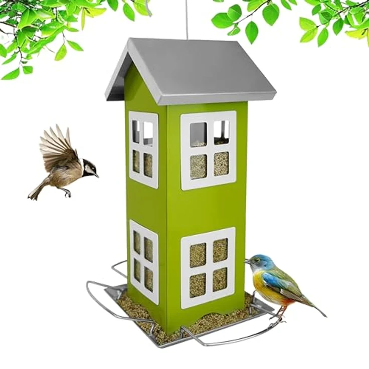 Relaxdays Vogelhaus, Metall, hängend, 26 x 12 x 12 cm, grünes Vogelfutterhaus für Garten & Balkon, abnehmbares Dach, 2 Etagen – Bild 1